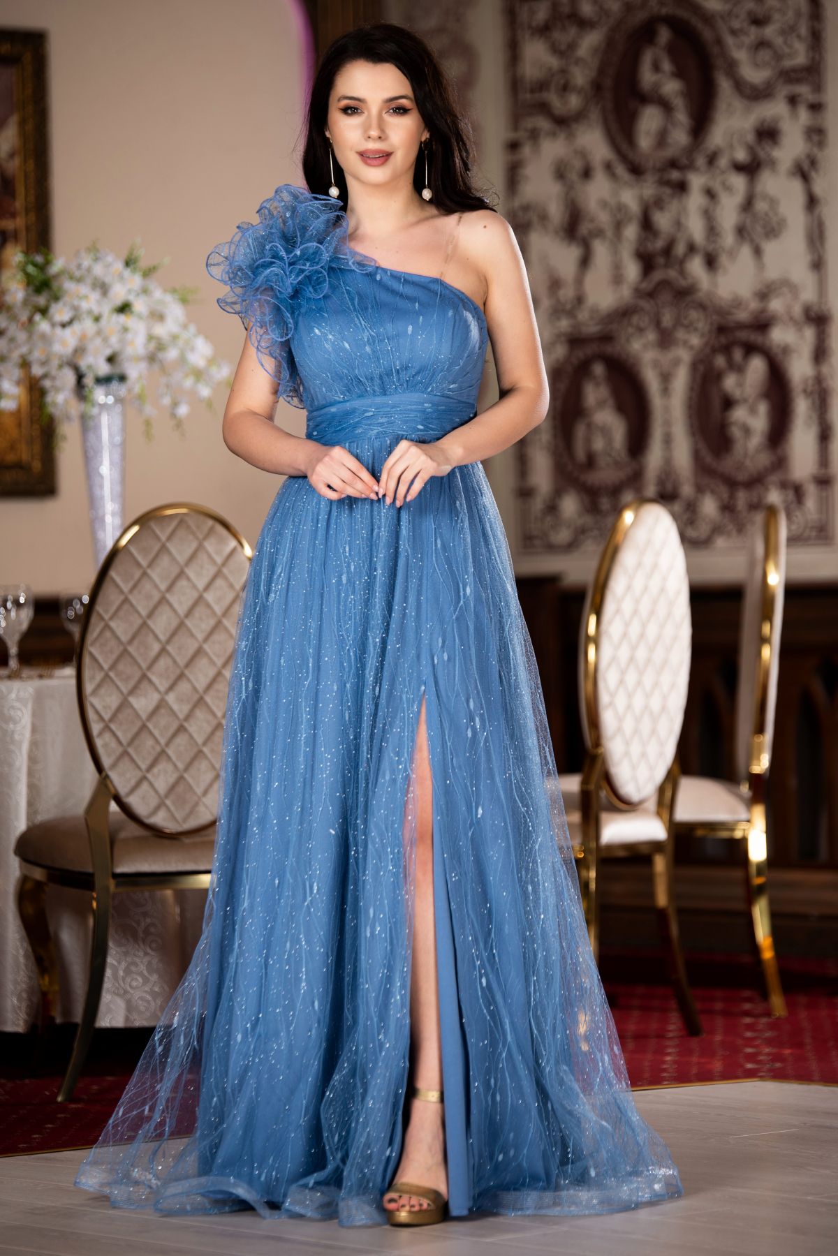 Rochie lungă albastră - InPuff de modă