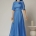 Rochie midi de ocazie albastra din voal cu lurex - Dy Fashion