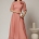 Rochie midi de ocazie roz somon din voal cu lurex - Dy Fashion