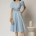 Rochie midi de ocazie bleu din stofă Barbie - Dy Fashion
